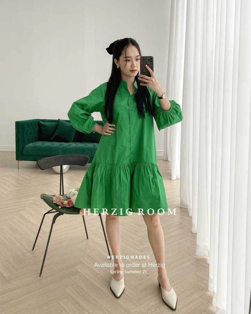 Váy sơ mi suông HERZIGMADE chất thô nhiều màu Soda pop dress - B1771