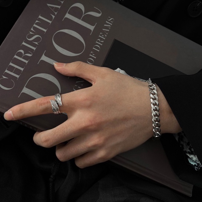 Nhẫn Nam Bạc Đẹp Cá Tính Unisex HipHop Basic Ngầu Trơn Nam 2W Ring LuciferStore Nhẫn Họa tiết Đôi Cánh Titan Không Gỉ 2W