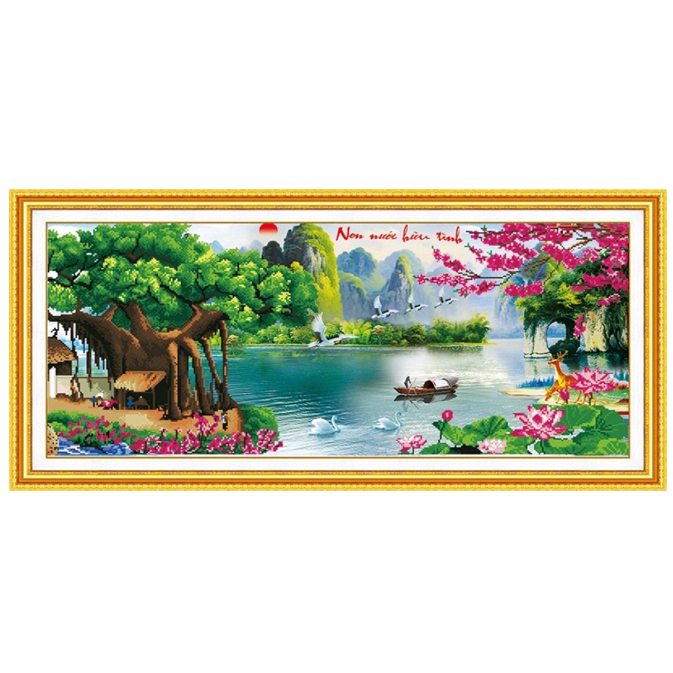 Tranh đính đá Non nước hữu tình kt 112x55 cm