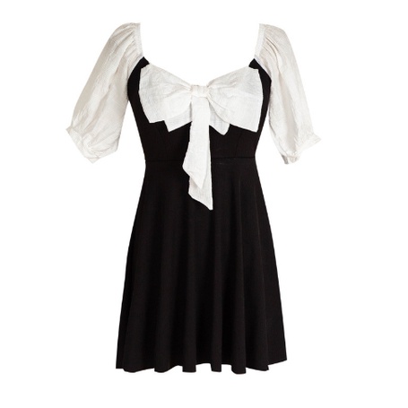 Bikini/váy bơi liền tay lửng phối nơ ngực phong cách tiểu thư kín đáo đi bơi đi biển hè M22