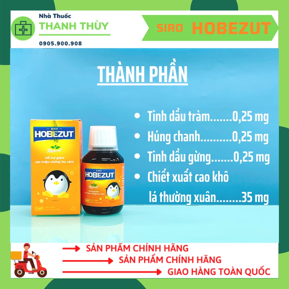 SIRO HOBEZUT - Với Cao Lá Thường Xuân, Húng Chanh, Tinh Dầu Giúp Bổ Phế, Giảm Ho, Long Đàm, Nôn Trớ Khi Ho Ở Trẻ