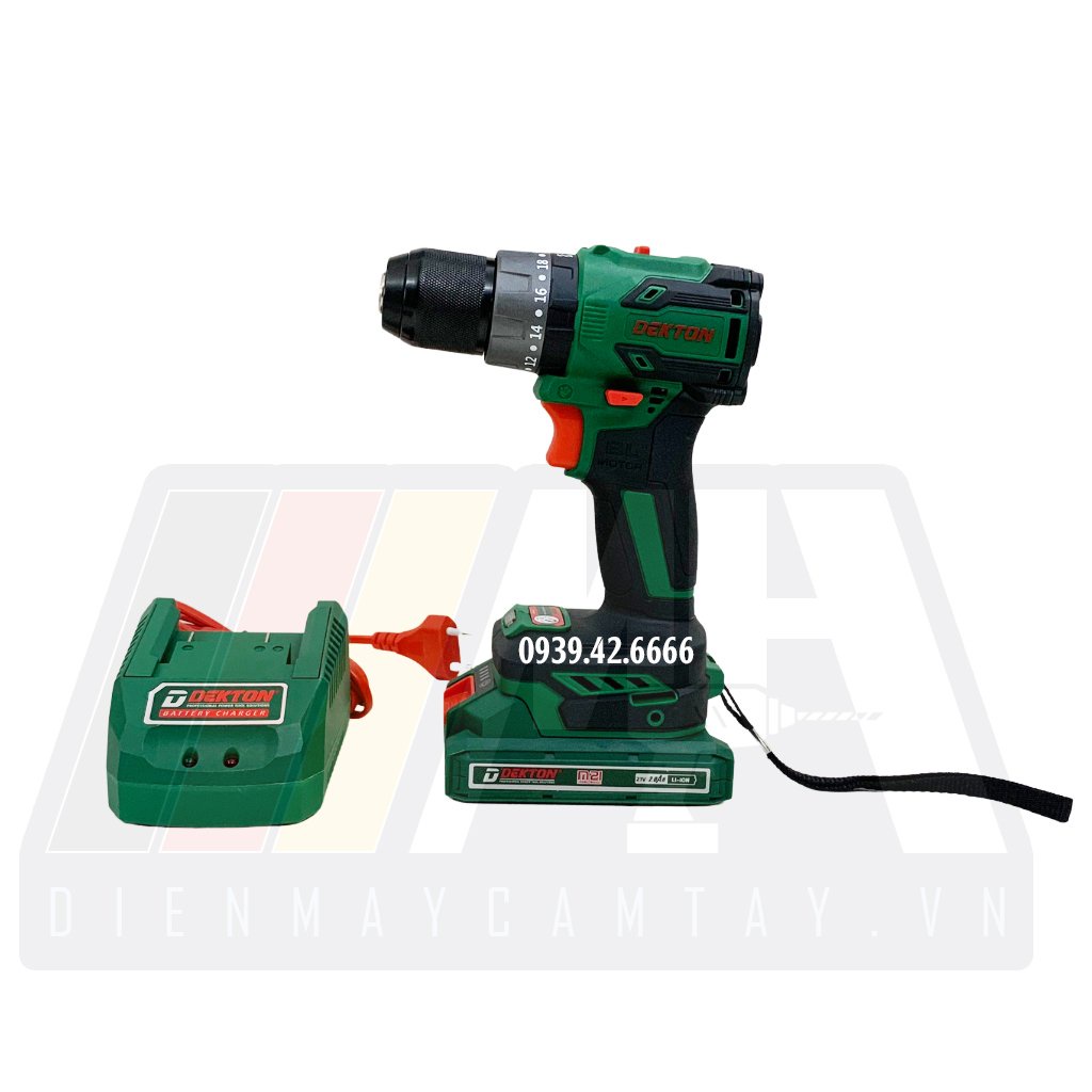 Máy Khoan Pin 3 Chức Năng Dekton M21-ID1055BL - Đầu Cặp 10mm - Motor Brushless - Chân Pin Phổ Thông