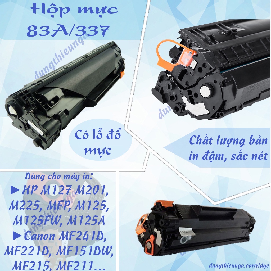 Hộp mực 83A và 337A có lỗ đổ mực và mực thải Dùng cho HP LaserJet Pro M125/ 125FW/ 125A/ M126/ ...