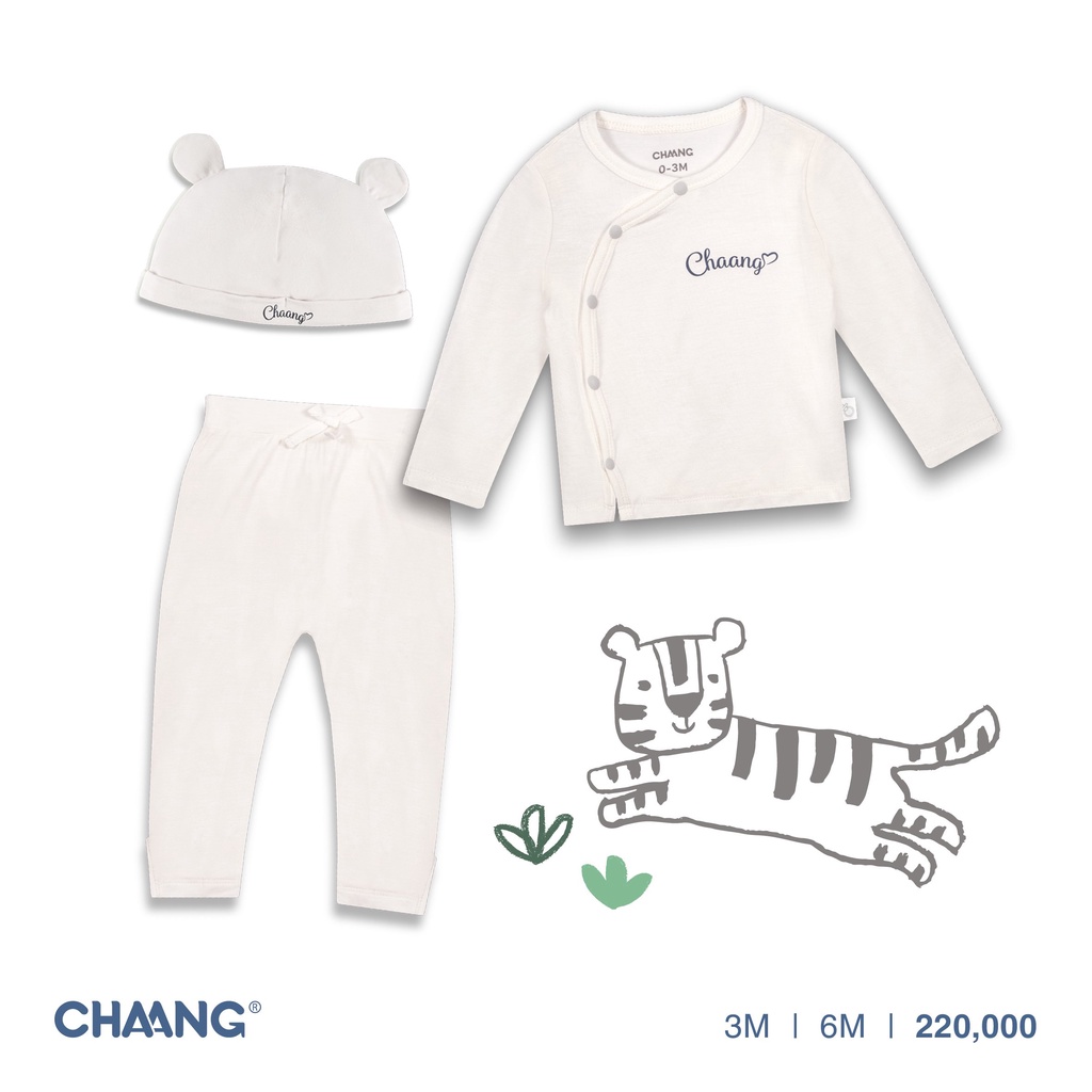 [ CHAANG 2022 - tigger ] Sét bộ quần áo dài tay cúc chéo cho bé sơ sinh có kèm mũ