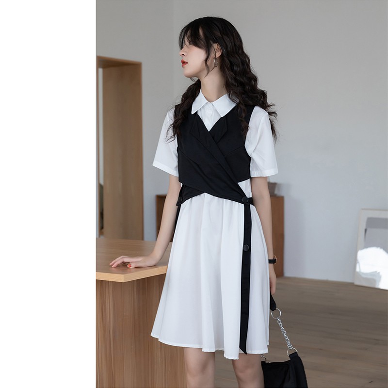 Xiaozhainv Áo Hai Dây màu Đen / Đầm Suông Tay Ngắn Màu Trắng Thời Trang Mùa Hè Cho Nữ | BigBuy360 - bigbuy360.vn