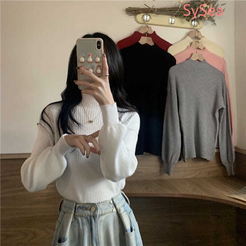 Áo sweater dệt kim cổ lọ thiết kế dễ thương dành cho bạn nữ
