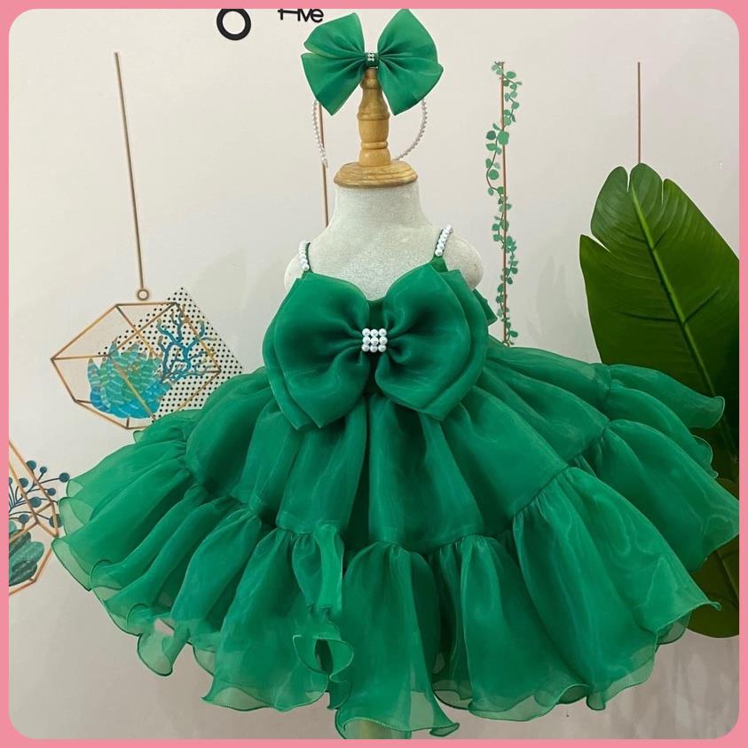 Đầm 2 Dây Cho Bé Thiết Kế Nối Gấu Bồng Bềnh Cực Xinh, Váy Công Chúa 2 Dây Cao Cấp Chất Voan Lụa Tặng Kèm Cài Tóc
