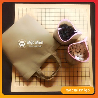 Bộ cờ vây cờ caro bàn da PU và  quân cờ nhựa Melamine 2 mặt cong