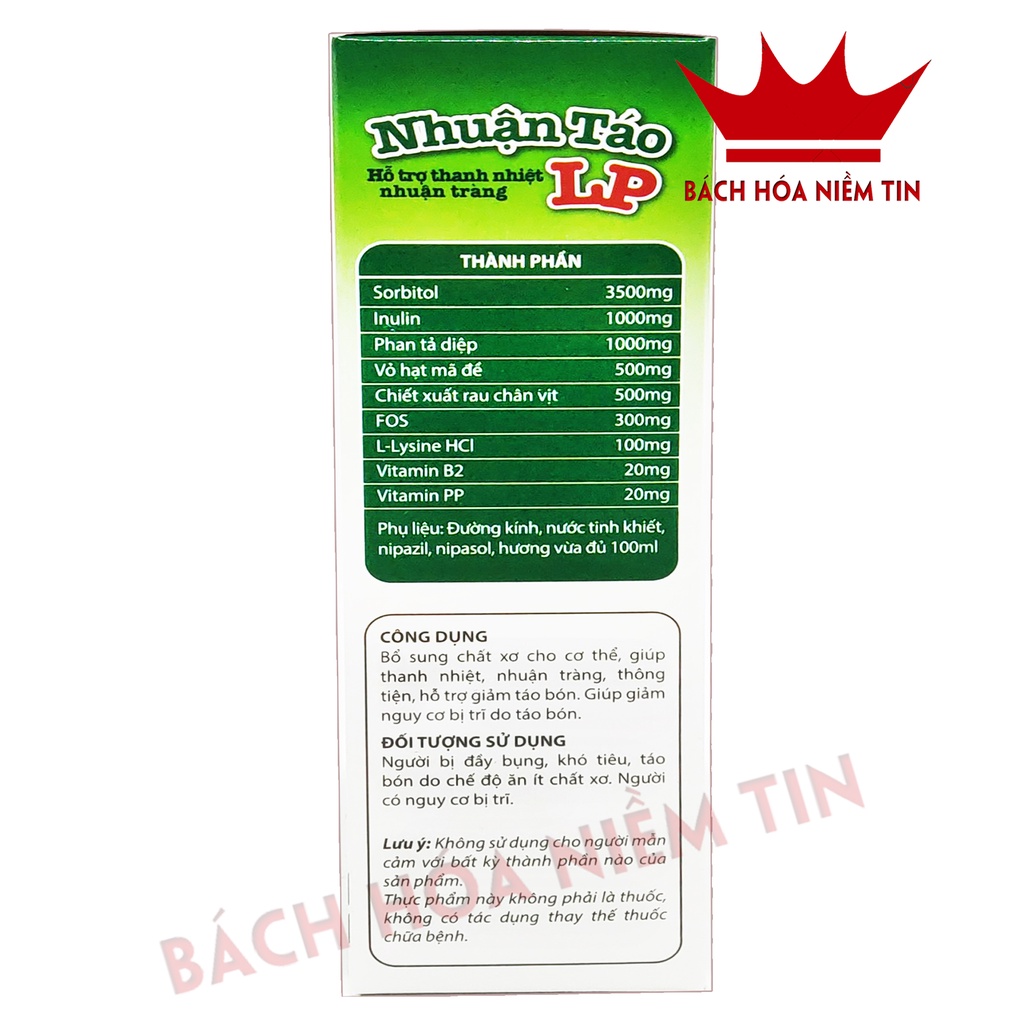 Siro Nhuận Táo LP - Thành phần   thảo dược, Giúp nhuận tràng, giảm táo bón hiệu quả - Hộp 20 gói