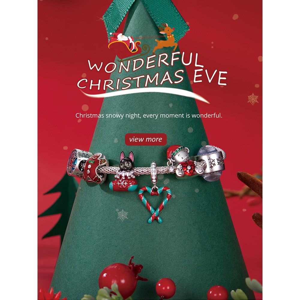 Hạt charm BAMOER Scc2035 bạc 925 hình giáng sinh thích hợp cho trang sức thủ công (Có bán lẻ)