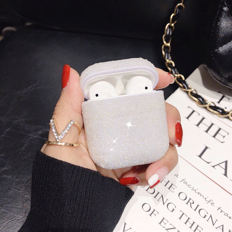 Vỏ bảo vệ hộp sạc tai nghe không dây Airpods bằng nhựa PC cứng trang trí kim tuyến lấp lánh | BigBuy360 - bigbuy360.vn