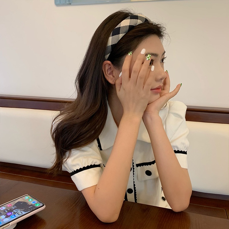 Băng đô cài tóc kẻ sọc caro trắng đen cổ điển