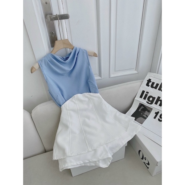 ❤️Set áo xanh khoét ngực thắt nơ + short trắng ❤️❤️