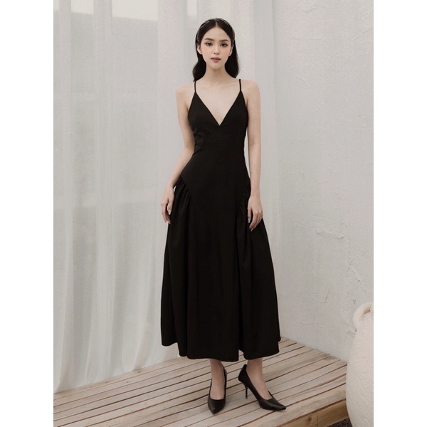 Váy dài nữ 2 dây dáng midi LESPO H.I.U Fashion design , thiết kế sang trọng vải chéo hàn cao cấp con gái HIU ROOM