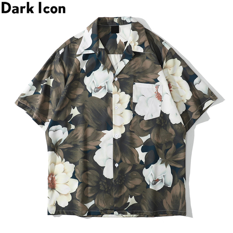 Áo Sơ Mi Nam Ngắn Tay Có Cổ In Hoa Thời Trang