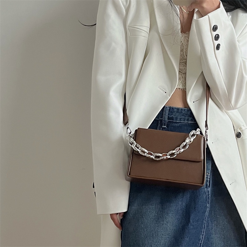 Túi IELGY đeo vai màu trơn chuỗi dây xích kiểu Pháp cho nữ