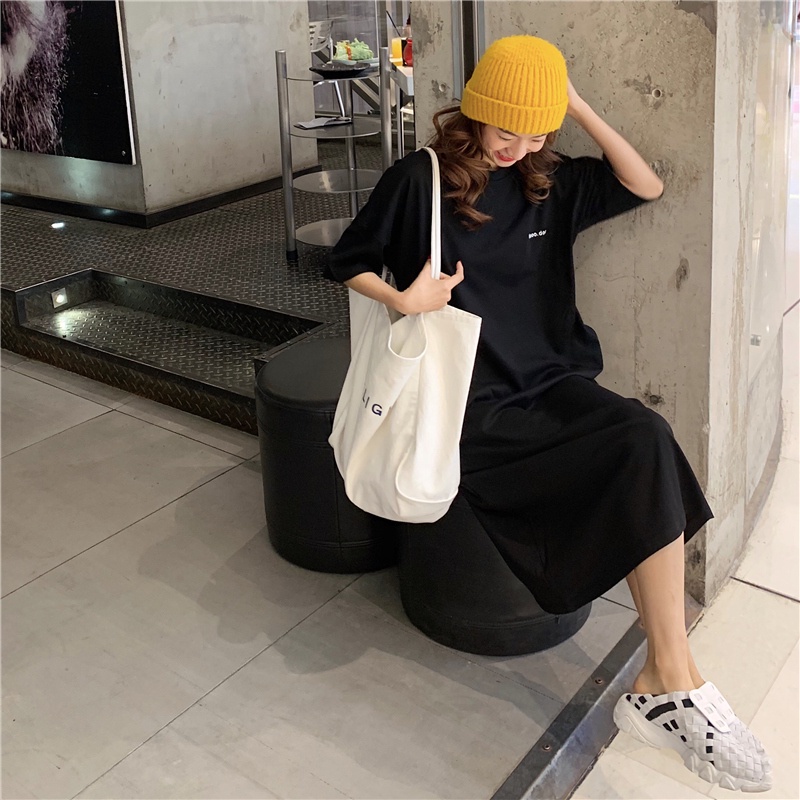 Đầm Thun Cotton Ngắn Tay Thời Trang Hàn Quốc Dành Cho Nữ