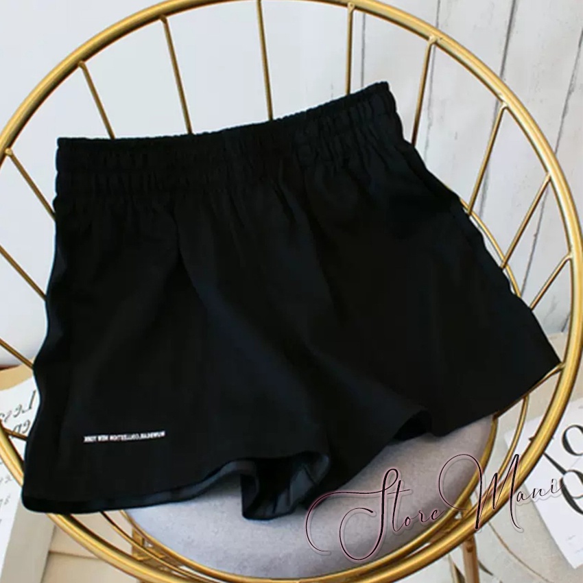Quần short nữ kiểu quần đùi đũi cạp cao lưng thun chun thêu chữ màu đen trắng kem ống rộng mặc đi biểm ở nhà đi ngủ đẹp | BigBuy360 - bigbuy360.vn