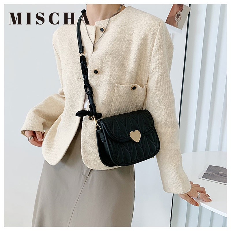 Mischa Túi Đeo Vai Hình Vuông Cỡ Nhỏ Bằng PU Màu Trơn Thêu Họa Tiết Hình Thoi Đơn Giản Thời Trang