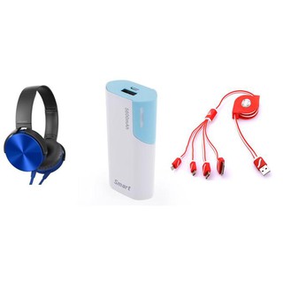 Bộ 3 tai nghe extra bass+pin 5600+dây sạc rút 4 đầu