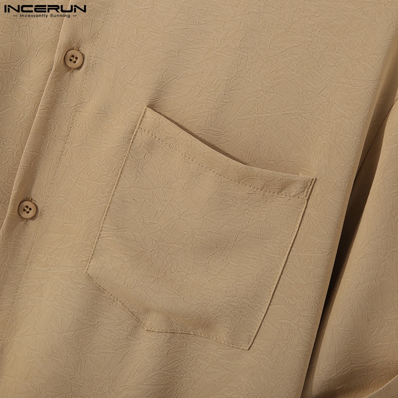 Áo sơ mi INCERUN ngắn tay màu sắc đơn giản dành cho nam