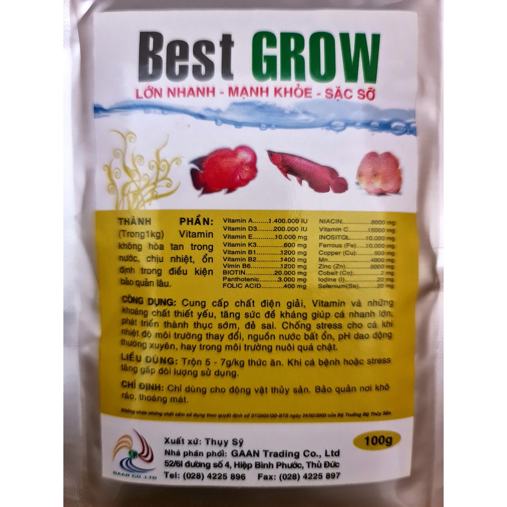Vitamin Best Grow Tăng Sức Đề Kháng Cho Cá Cảnh, Nguyên Liệu Trộn Tôm,Tim Bò