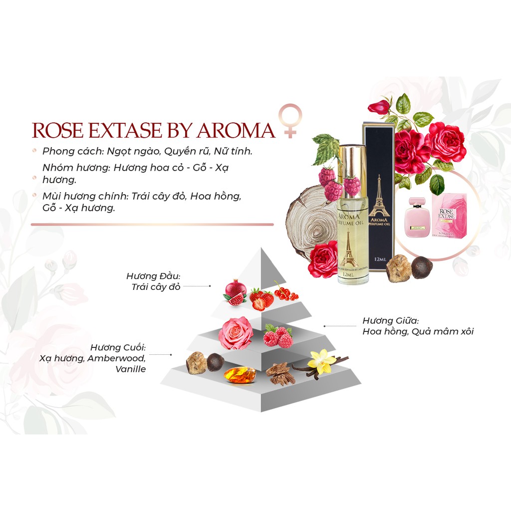 Aroma NINA RICCI ROSE EXTASE - Tinh dầu nước hoa pháp 12ml