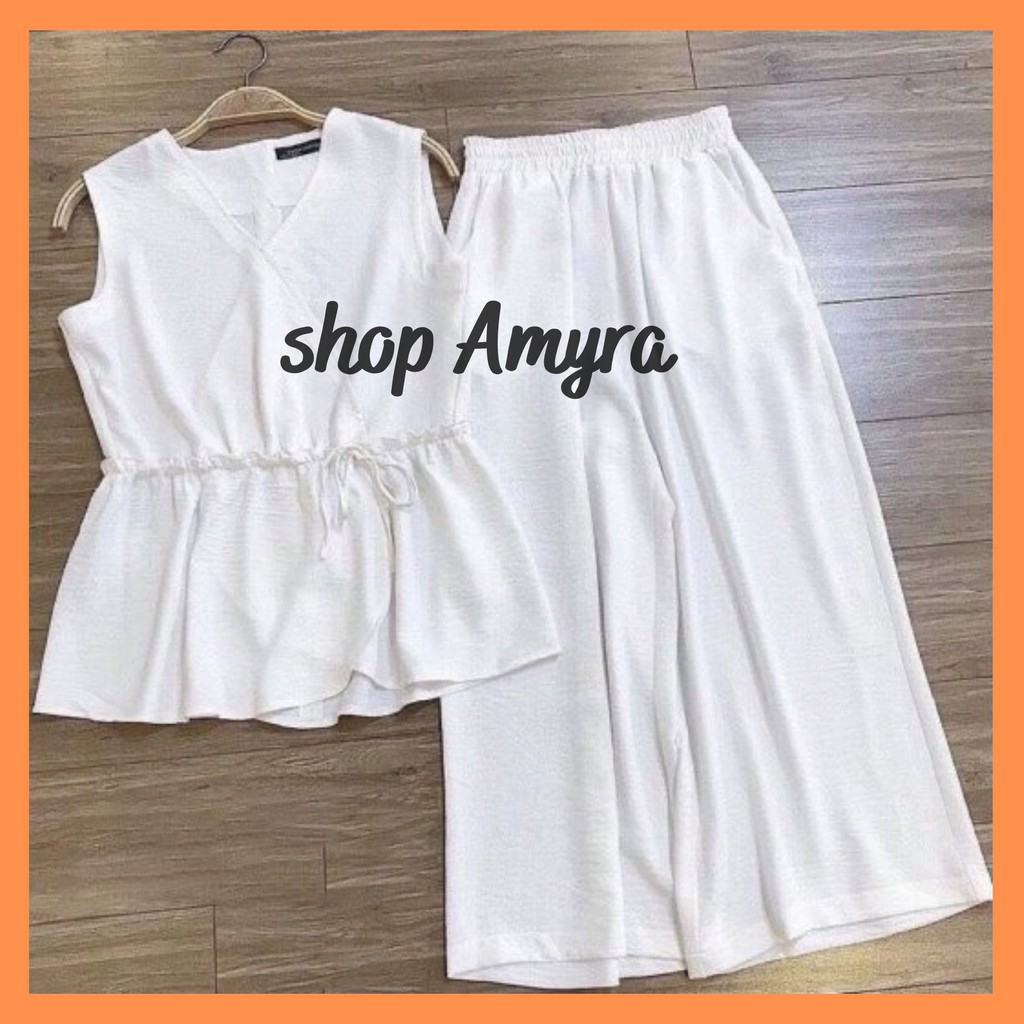 Set đồ nữ sang chảnh eo bo thun,bộ đồ nữ quần ống rộng mặc thoải mái - AMYRA SE004 | BigBuy360 - bigbuy360.vn