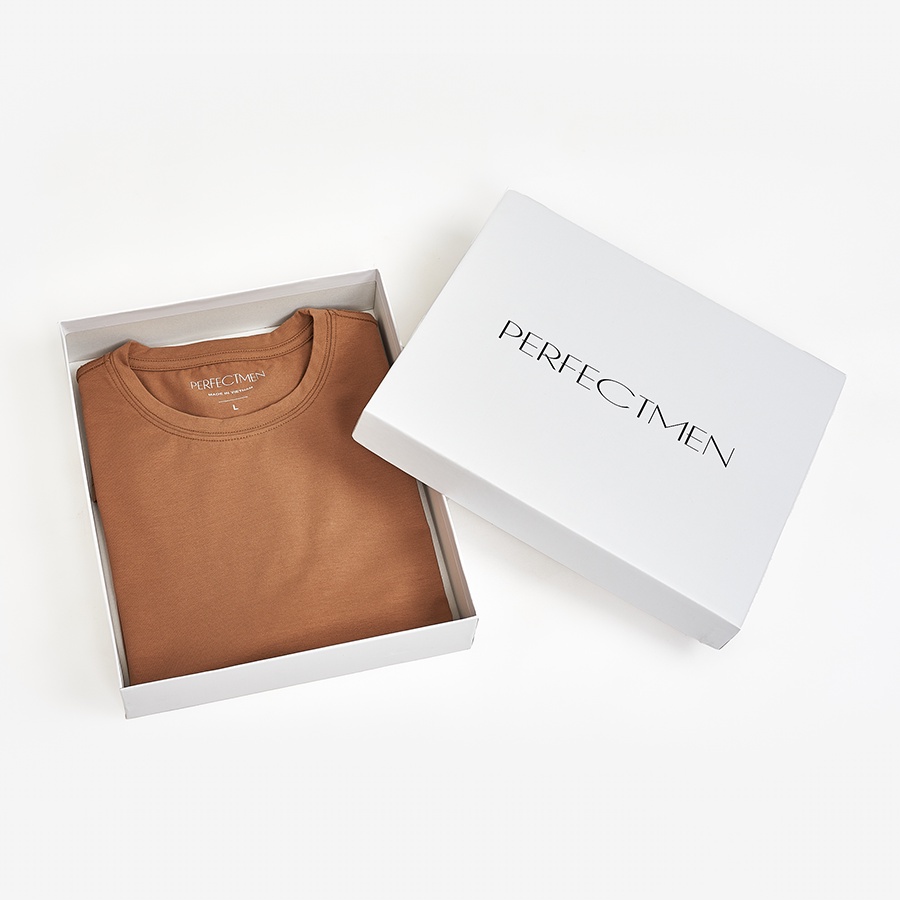Áo thun trơn nam cổ tròn cao cấp PERFECTMEN vải cotton màu nâu mềm mịn xuất xịn co giãn 4 chiều dày dặn form regular fit