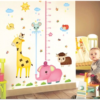 Decal thước đo voi hồng và hươu cao cổ