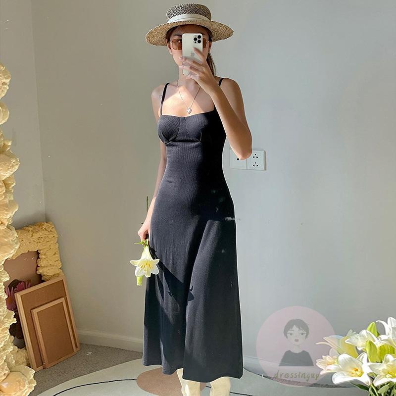 Đầm Hai Dây Dáng Chữ A Màu Trơn Thời Trang Mùa Hè Cho Nữ