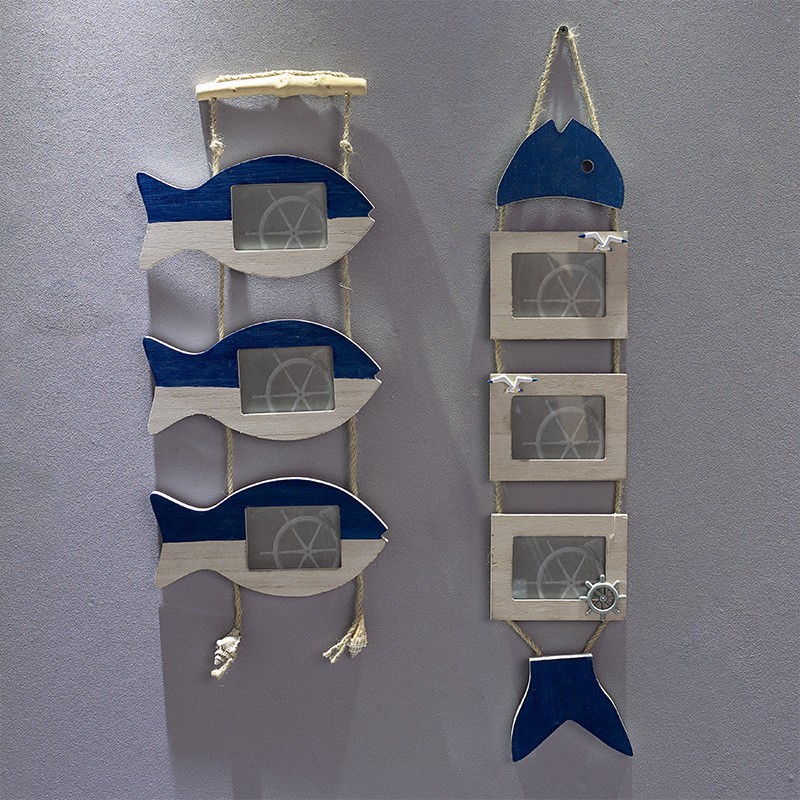 Set 3 khung ảnh mô hình cá treo kiểu gỗ cũ - Decor đồ trang trí theo phong cách biển Địa Trung Hải