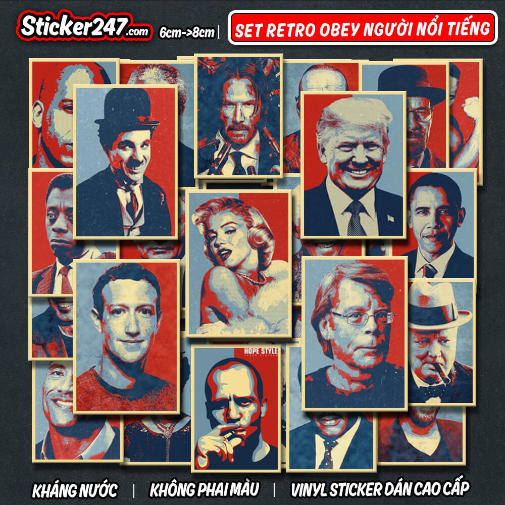 Sticker Obey Vintage Retro Người Nổi Tiếng 🌈𝑭𝒓𝒆𝒆𝒔𝒉𝒊𝒑 chống nước, sticker dán laptop, điện thoại, đàn guitar, mũ bảo hiểm