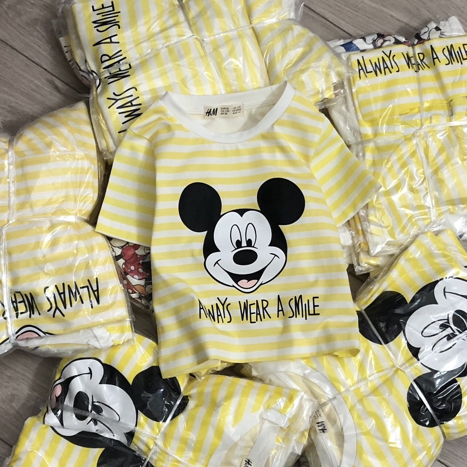 SALE -  [Rẻ Vô Địch] Áo thun cộc tay bé trai - Set 2 áo cộc tay Hm Mickey vàng chất cotton cho bé trai size 2-10t