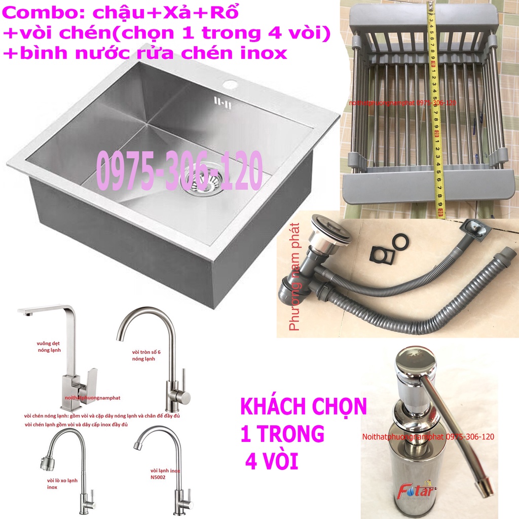 [CHẬU ĐÚC] Chậu Rửa Chén Bát INOX SUS 304 N19 5045 NA.GRAND và Xả chậu và rổ và vòi rửa chén và bình nước rửa chén