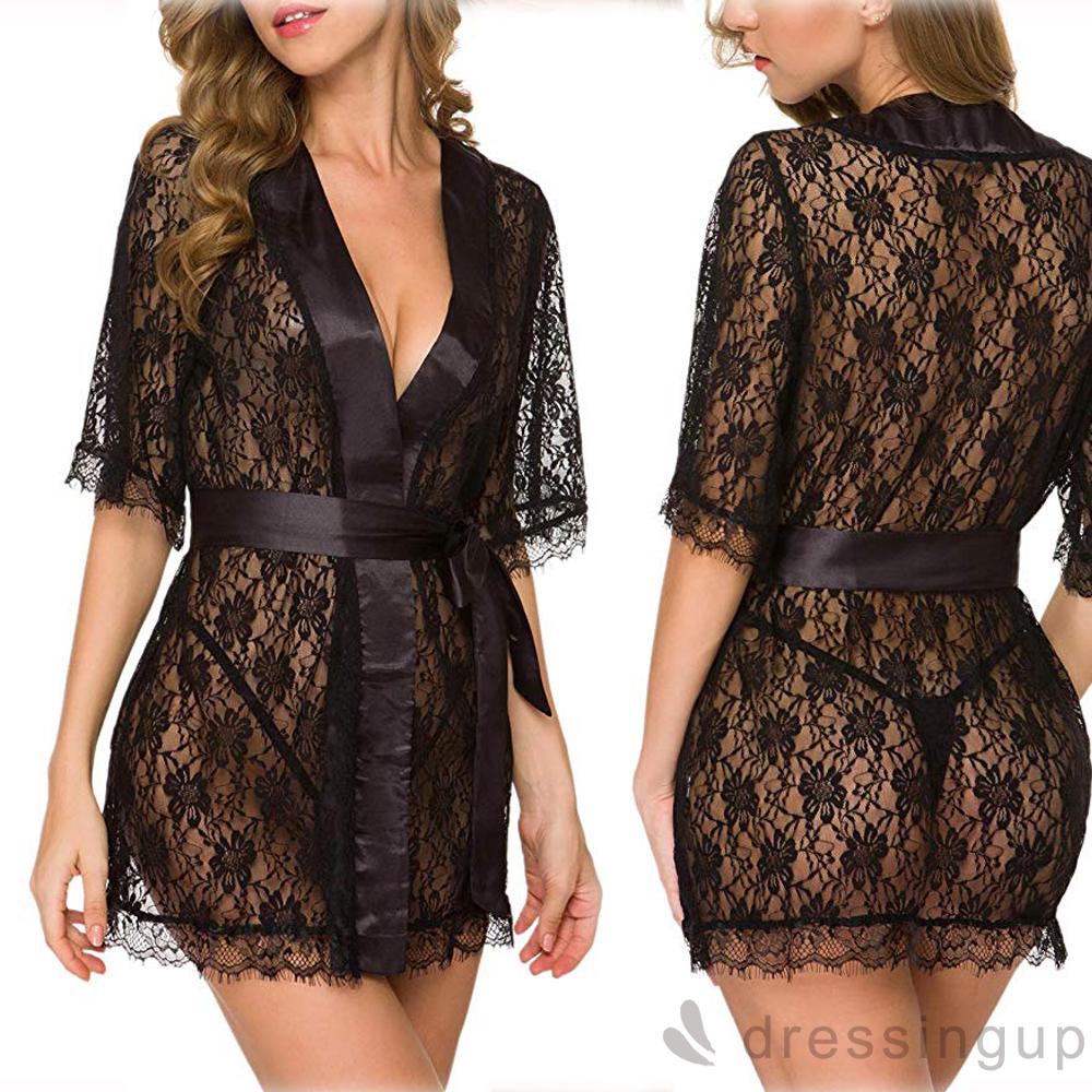 Áo Choàng Ngủ Dáng Dài Phối Ren Hoa Quyến Rũ Cho Nữ | BigBuy360 - bigbuy360.vn