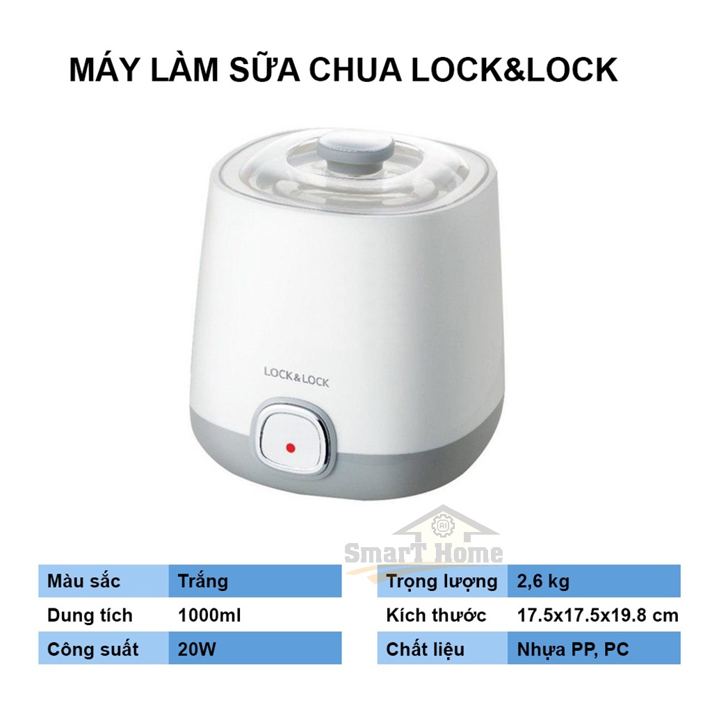 Máy Làm Sữa Chua Lock Lock EJY110SLV , Máy Ủ Sữa Chua Mini Dung Tích 1L Nắp Đậy Trong Suốt - Bảo Hành 12 Tháng