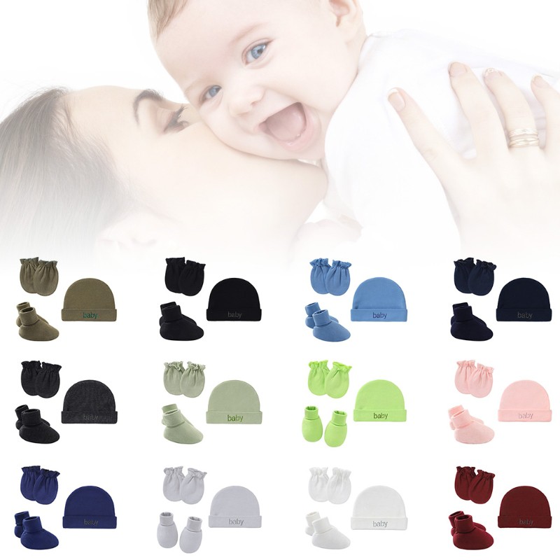 Bộ găng tay + nón + vỏ gối Cotton chống trầy cho bé sơ sinh