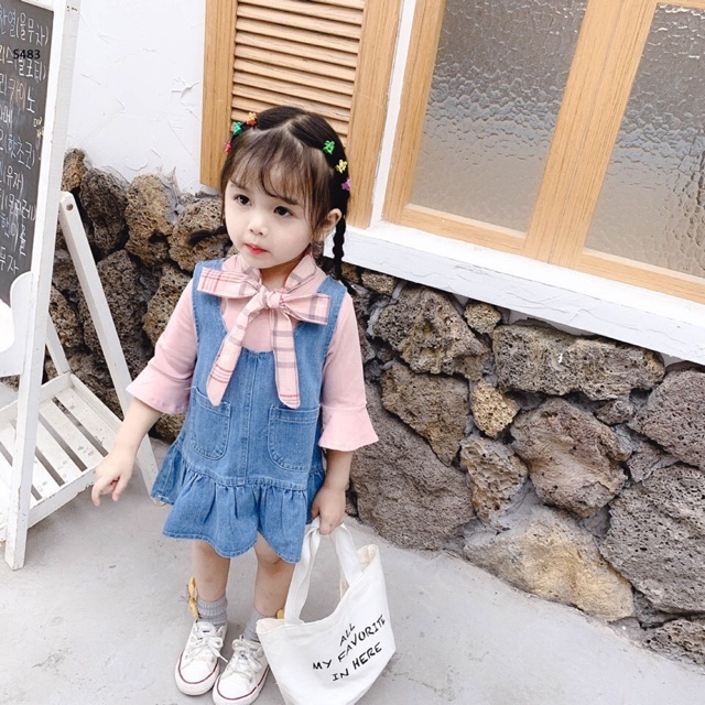Set áo nơ và yếm jean đuôi cá