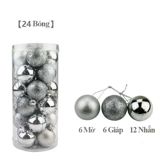 Hộp 24 quả châu 8/6/4/3cm loại đẹp trang trí giáng sinh - set 24 quả bóng chống vỡ trang trí cây thông noel