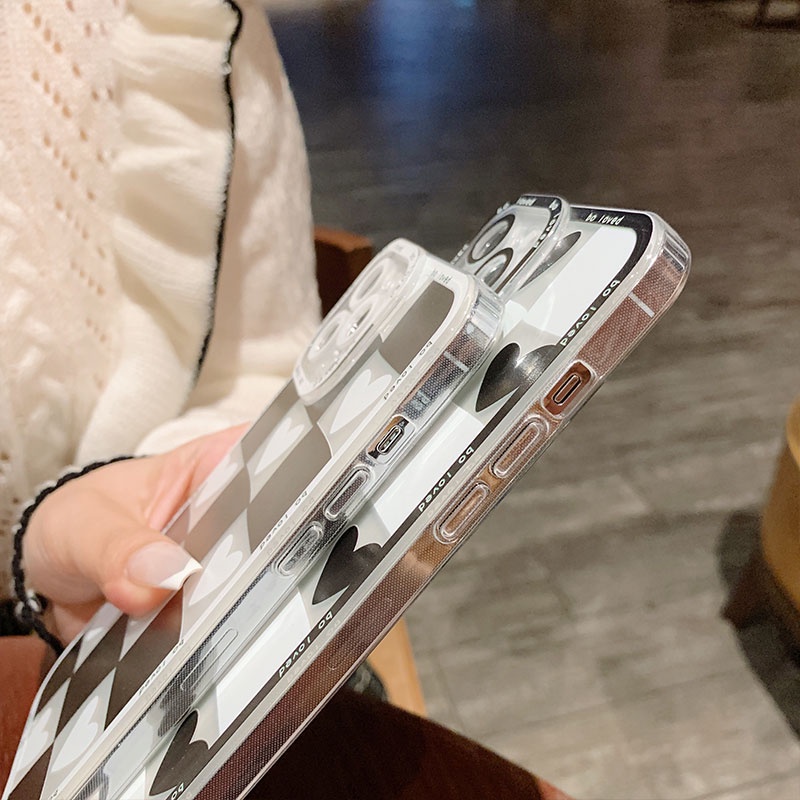 Ốp điện thoại kẻ ô kiểu trái tim cho iPhone 6/6plus/6s/6splus/7/7plus/8/8plus/x/xs/xr/xsmax/11/12/13/pro/max/plus/promax | BigBuy360 - bigbuy360.vn