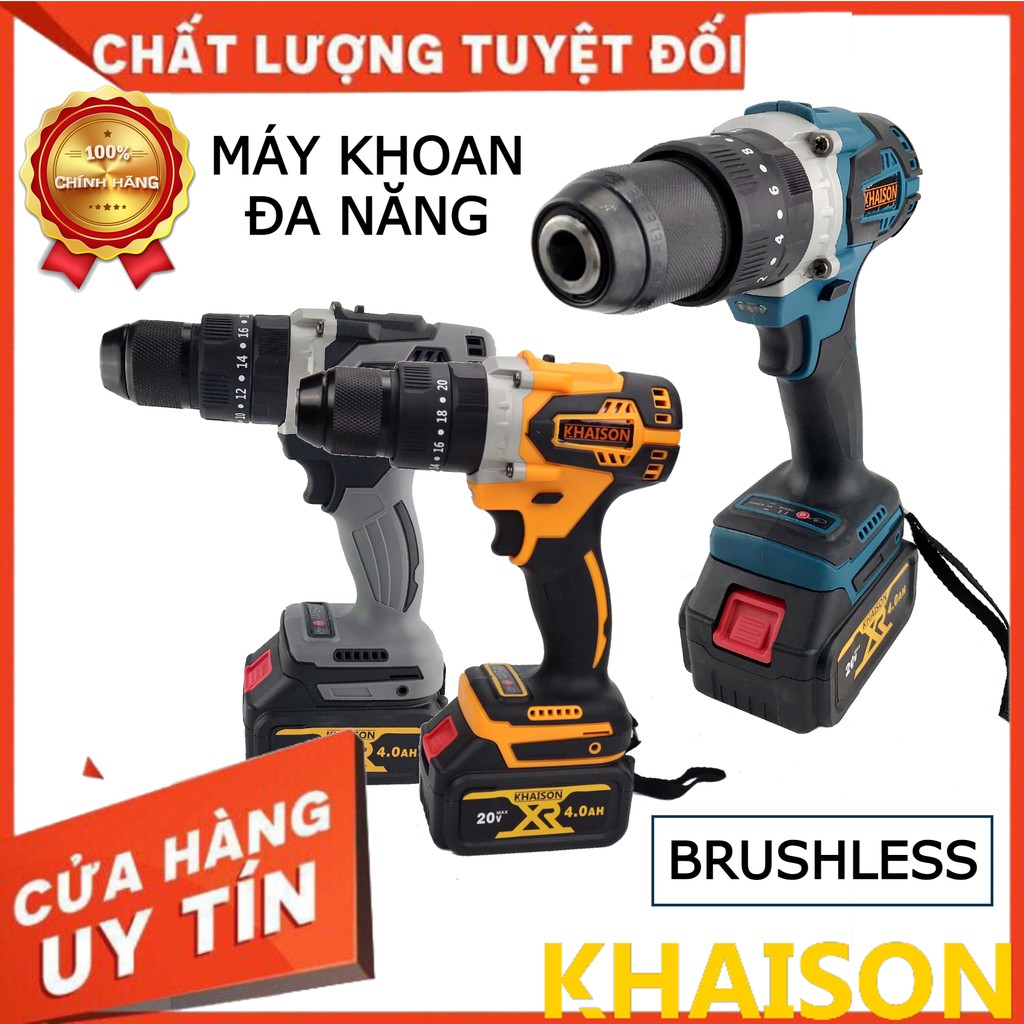 Thân máy khoan pin không chổi than đầu kẹp autolock 13mm 3 chức năng Khaison