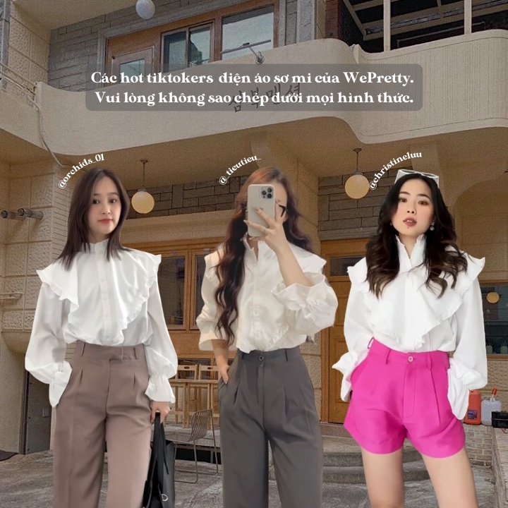 Áo sơmi nữ trắng chất sợi mềm ống tay bồng cổ tay loe phong cách vintage Wepretty Clothes | BigBuy360 - bigbuy360.vn