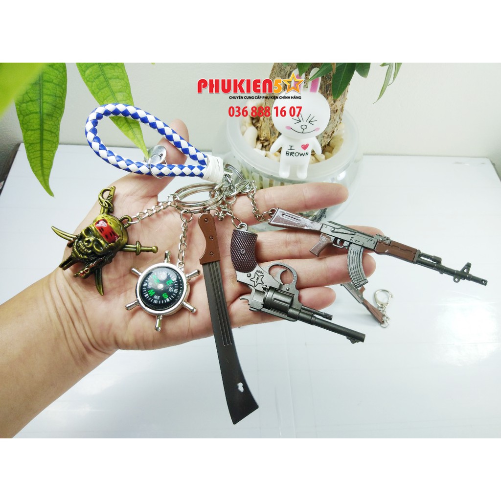 Combo 6 món Móc khóa Pubg R1895 / La bàn / Hải tặc / Đao / AKM / Dây đeo - Hợp Kim Không gỉ - sơn tĩnh điện cực bền