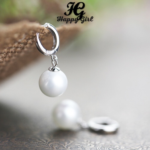 Khuyên tai bạc nữ 925 cá tính, khuyên tai bạc 925 gắn ngọc trai nhân tạo - Happy Girl