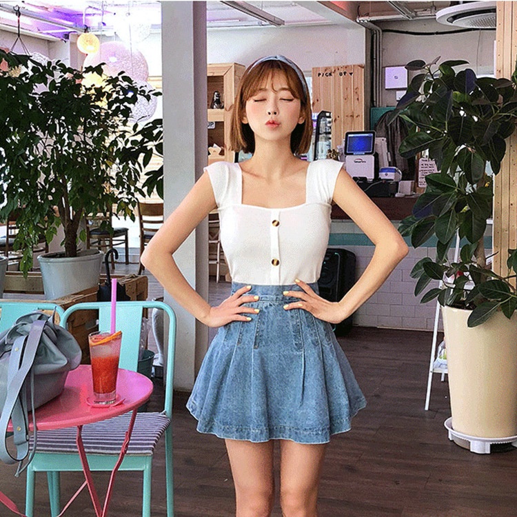 Áo Croptop Dệt Kim Không Tay Màu Trơn Thời Trang Mùa Hè Hàn Quốc Hàng Mới 2022