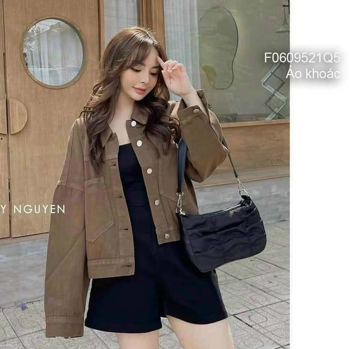 Áo khoác kaki cổ bẻ có túi tay dài siêu thời trang!