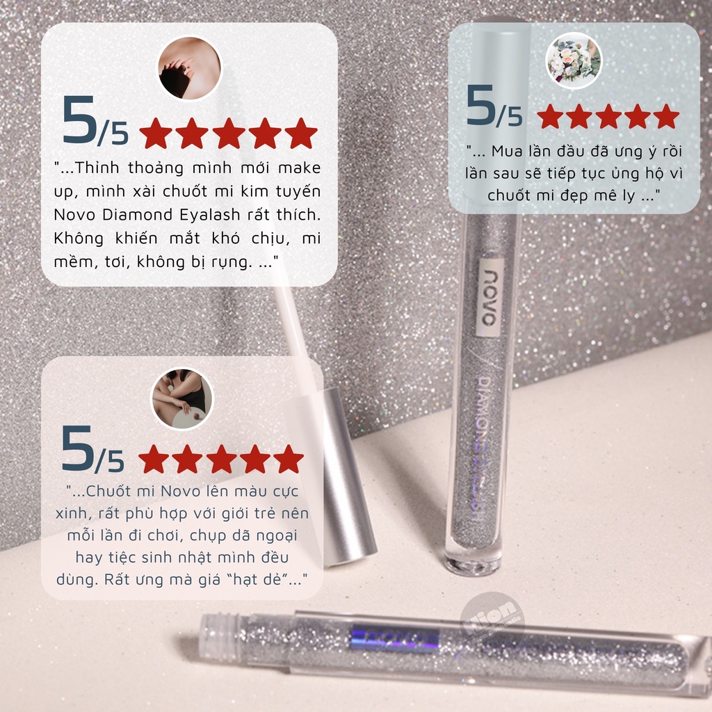 Mascara Chuốt  Mi ,chuốt lông mày làm dày và cong dày có Nhũ Kim Tuyến Lấp Lánh - Novo Diamond Glitter Mascara | BigBuy360 - bigbuy360.vn