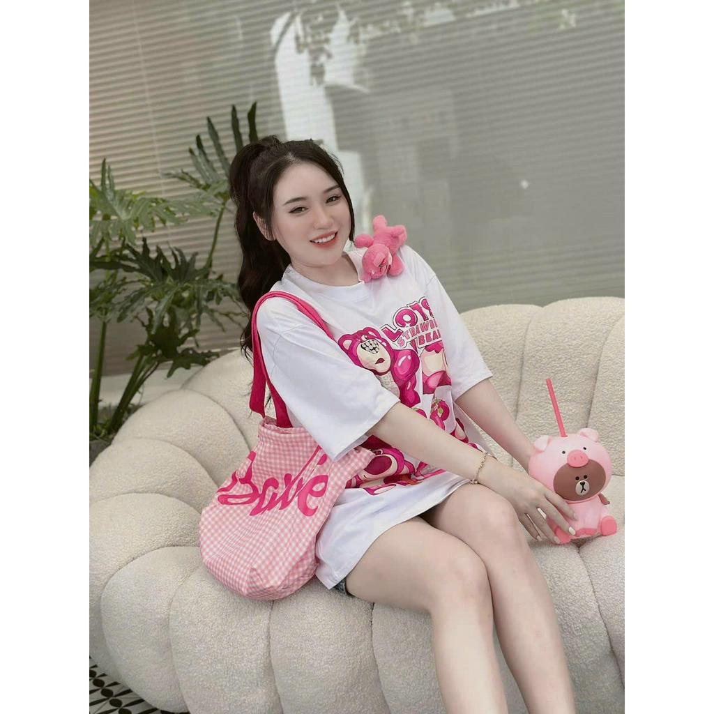 Áo phông nữ Bigsize Gấu dâu treo vai (60-90Kg) MN63