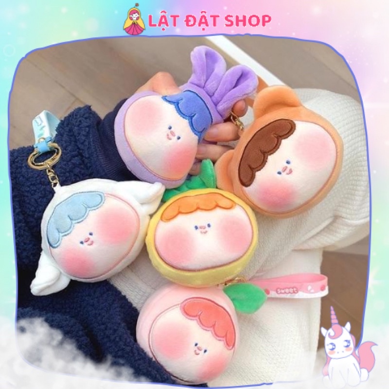 🌱 Móc khoá nhồi bông búp bê dễ thương quả đào - Móc khoá treo balo, túi xách 🌱